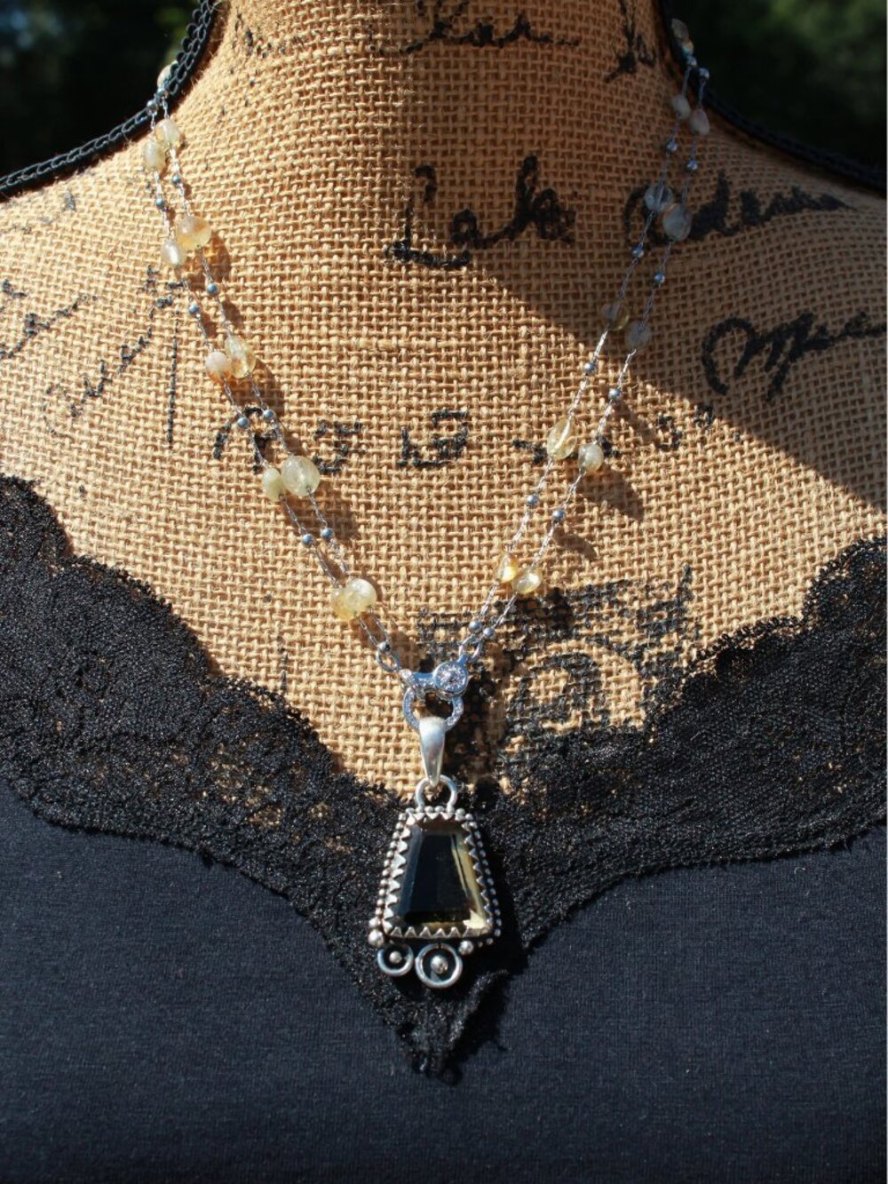 Radiant Citrine Two-Strand Beaded Necklace with Smoky Citrine Pendant